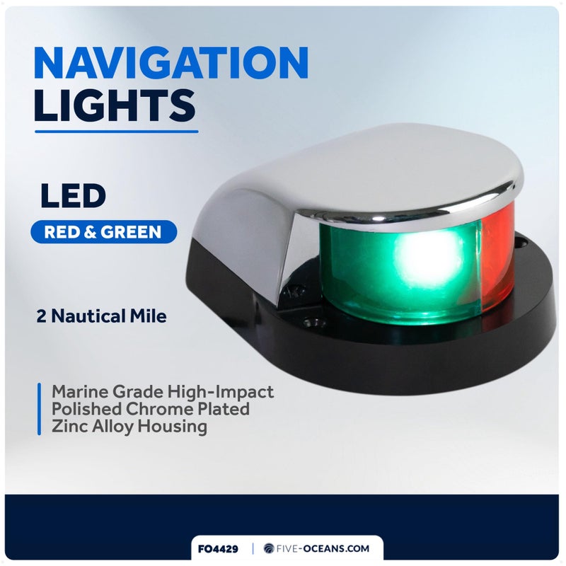 Five Oceans LED Boat Navigation Lights - Red & Green Bi-Color Bow Light, Horizontal Mount, 12V, USCG Compliant, 2NM Range for Pontoon & Fishing Boats - FO4429 - Image 2